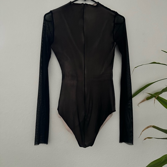 Zara Black Sheer Draped Bodysuit - Picture 3 of 3